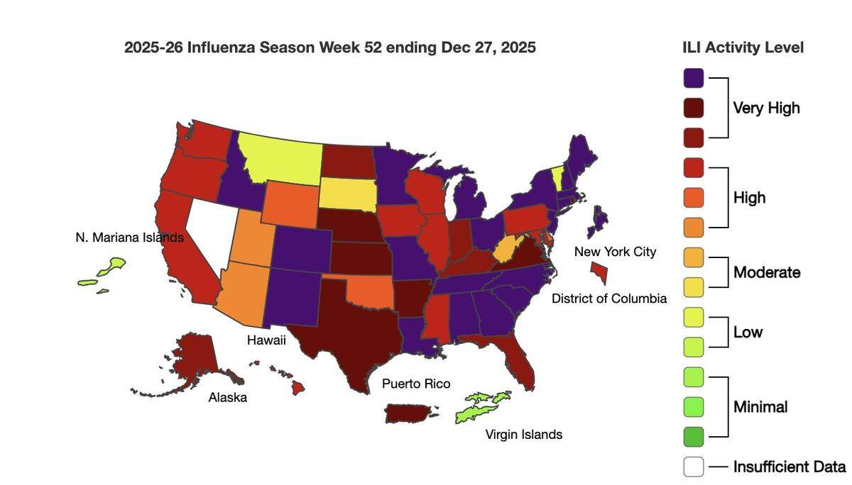 The number of reported influenza-like illnesses are increasing across much of the United States, according to federal health data.