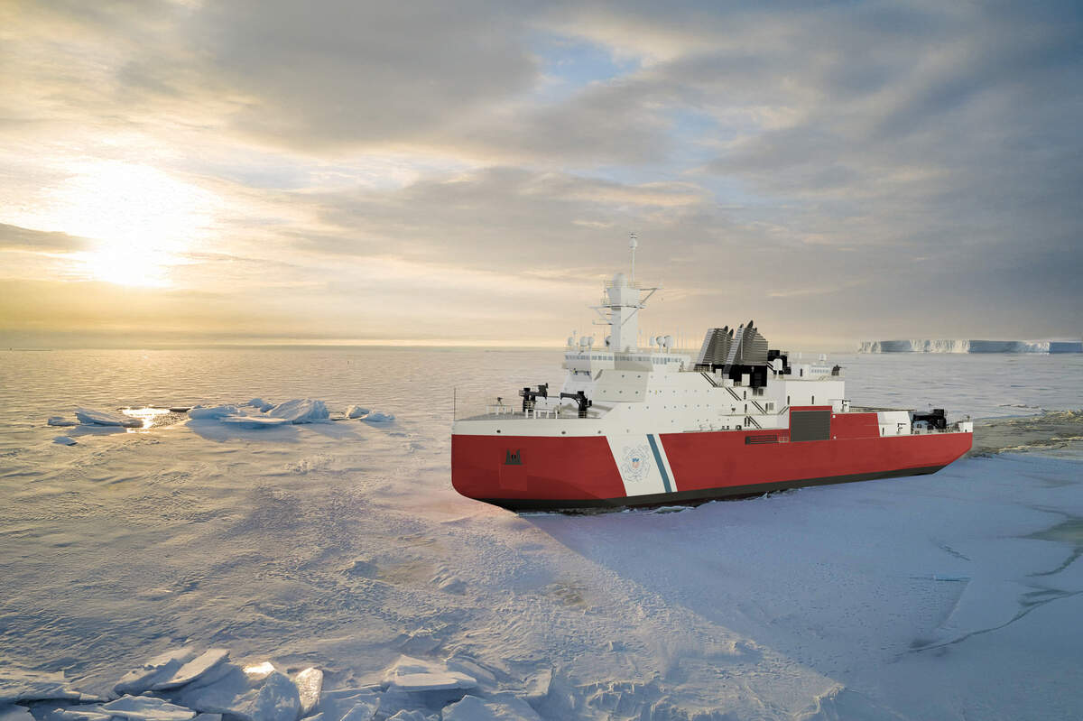 A rendering shows one of three U.S. Coast Guard ice breakers that will be built by Bollinger Mississippi Shipbuilding. The Jackson County Economic Development Foundation is expected to receive $5 million for bulkhead rehabilitation at the shipyard.
