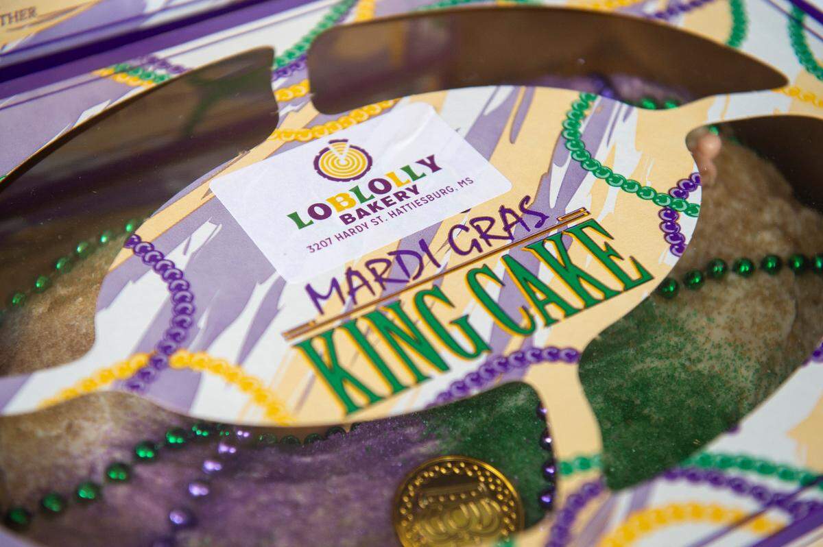 A Loblolly Bakery king cake during a pop-up sale in Gulfport on Friday, Feb. 7, 2025.