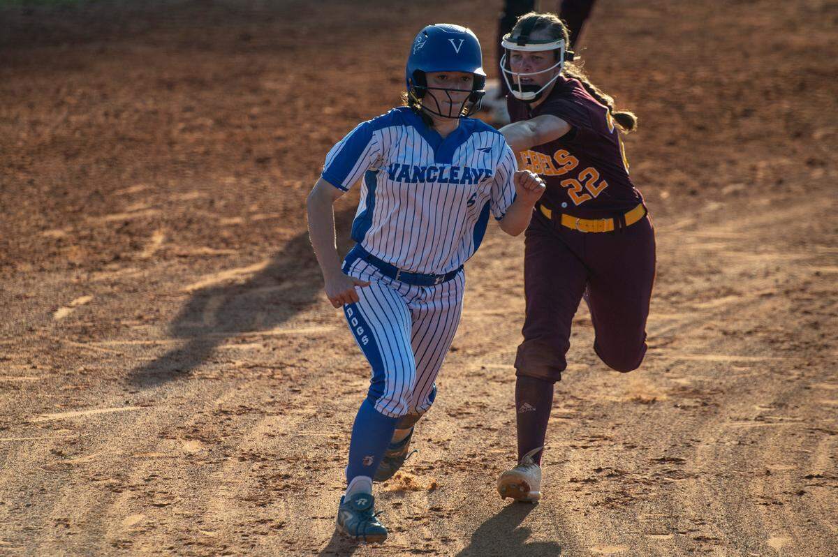 George County’s Natalie Jones tags out Vancleave’s Brooklynn Howard during a game against Vancleave at Vancleave High School on Friday, May 6, 2022.