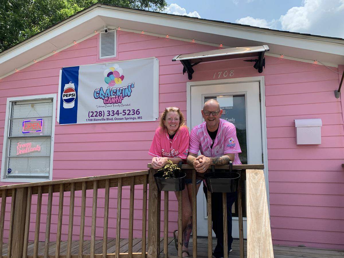 The pink Crackin’ Candy shop in Ocean Springs is the perfect color for a candy shop that now has freeze dried fruits and vegetables plus dye-free treats.