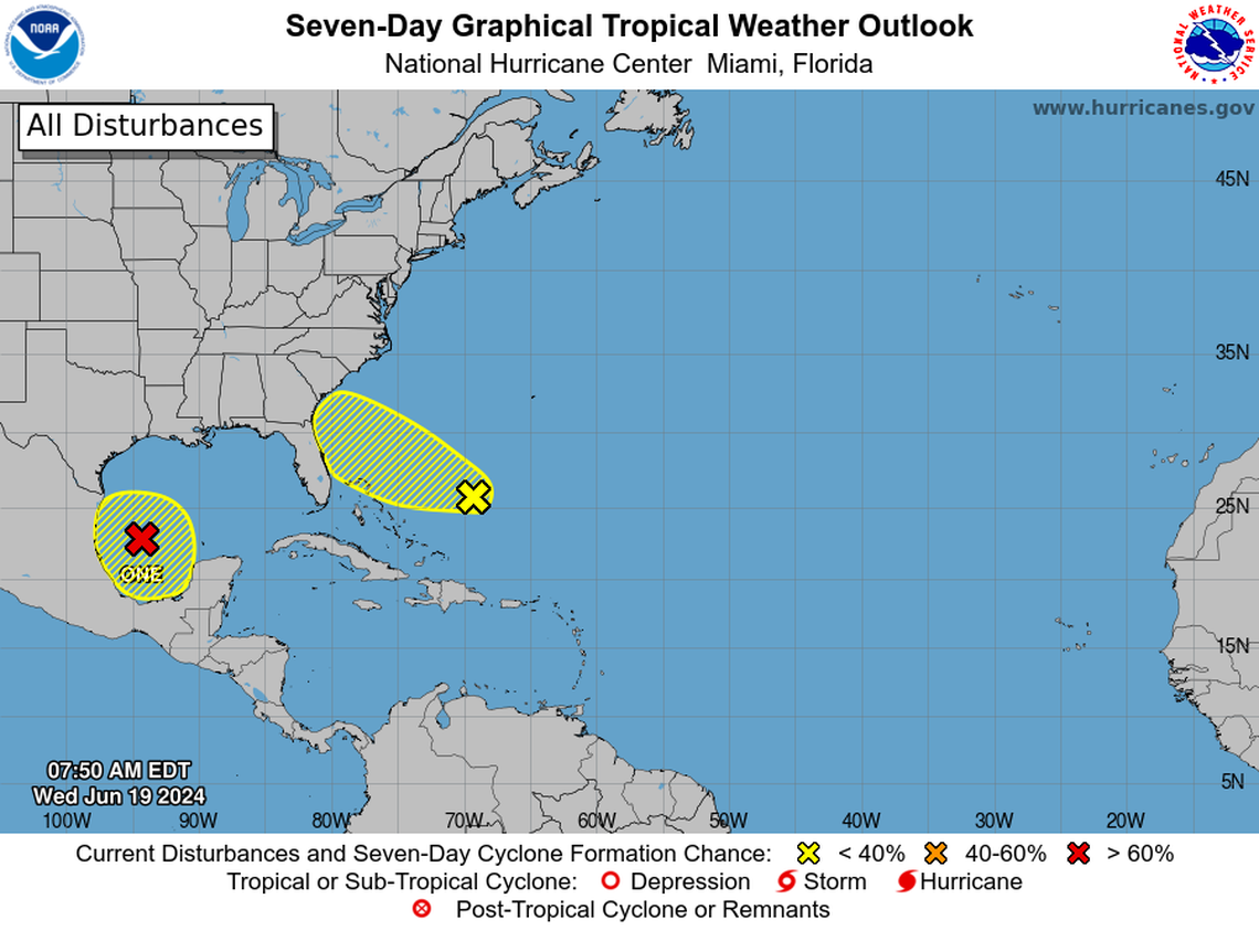A National Hurricane Center map tracks three systems.