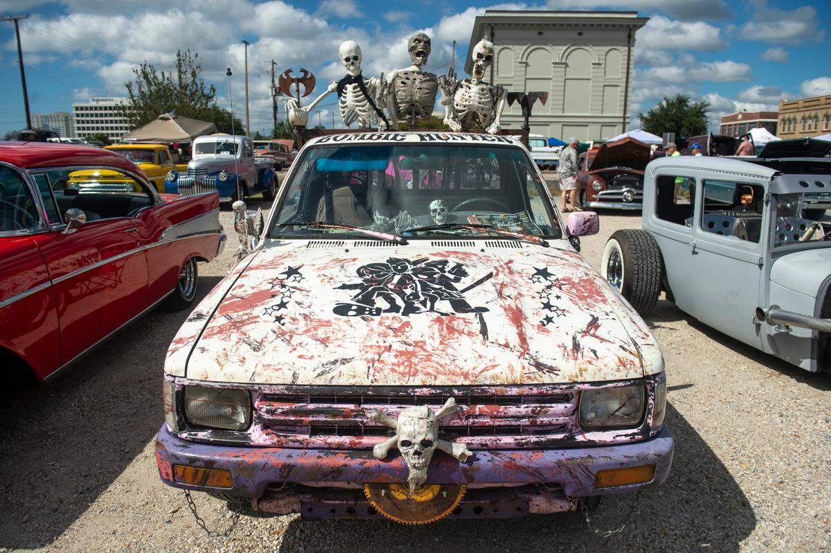 A zombie hunter themed rat rod during View the Cruise, one of the first events of Cruisin’ The Coast, in Gulfport on Sunday, Oct. 6, 2024.