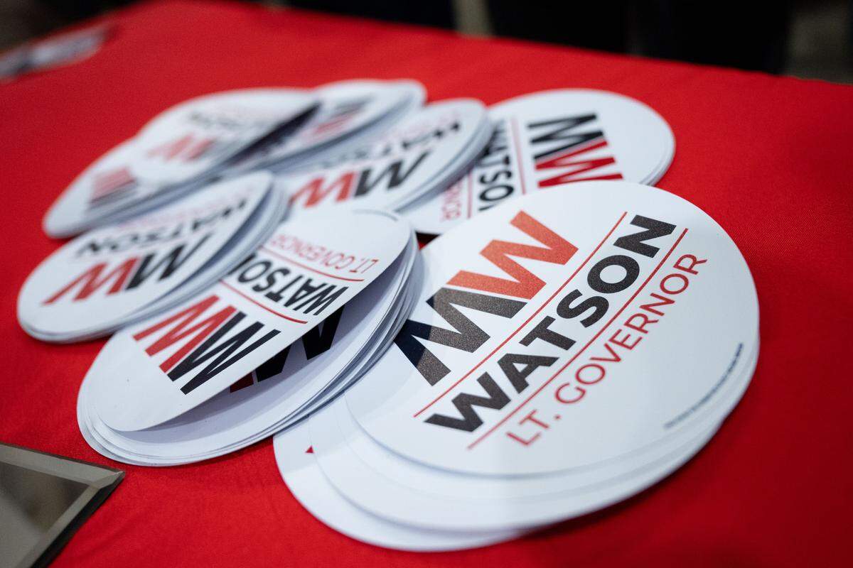 Campaign paraphernalia touts Michael Watson’s campaign for lieutenant governor.