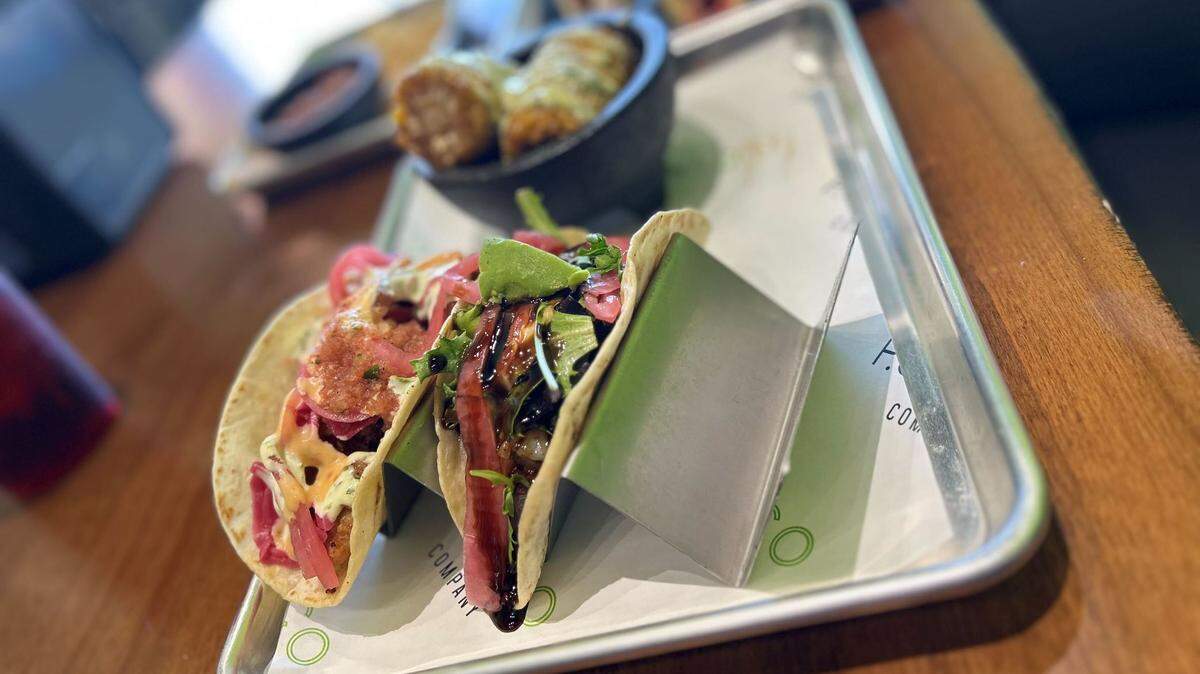 A set of tacos and Mexican corn from P.S. Taco in Gulfport, Mississippi.