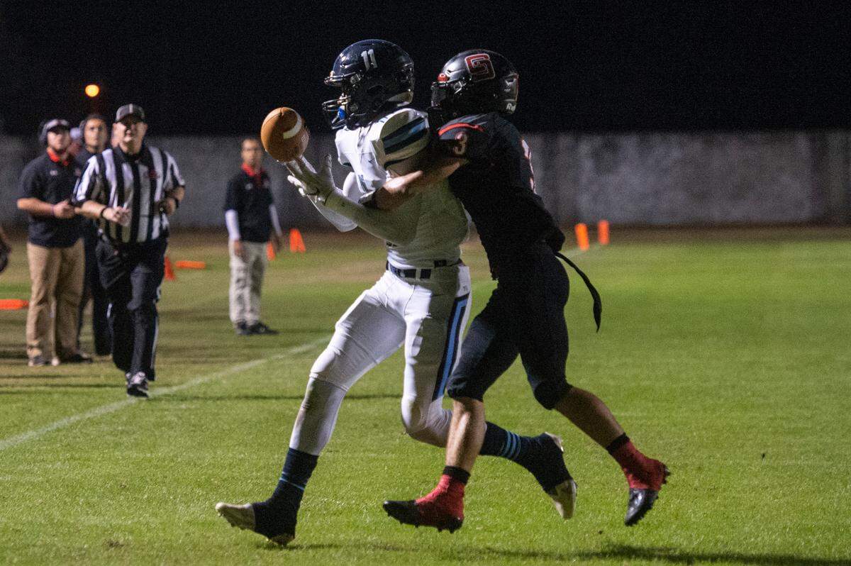 St. Stanislaus’ Brady Logan tackles Port Gibson’s Damian Miller as he drops a pass during a playoff game against Port Gibson at St. Stanislaus in Bay St. Louis on Friday, Nov. 4, 2022.
