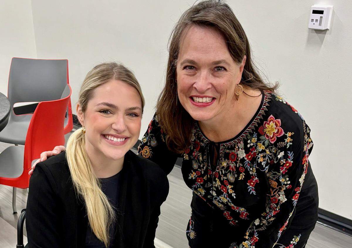 Emma Benoit of Louisiana and Paige Roberts, CEO of the Jackson County Chamber of Commerce, got a photo together when Benoit spoke at a Coast event on mental health and suicide prevention. The chamber has been working with the Singing River Foundation and other groups on mental health initiatives, especially for the county’s youth.