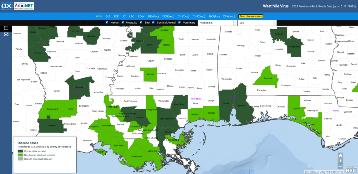 CDC reports of West Nile 2021