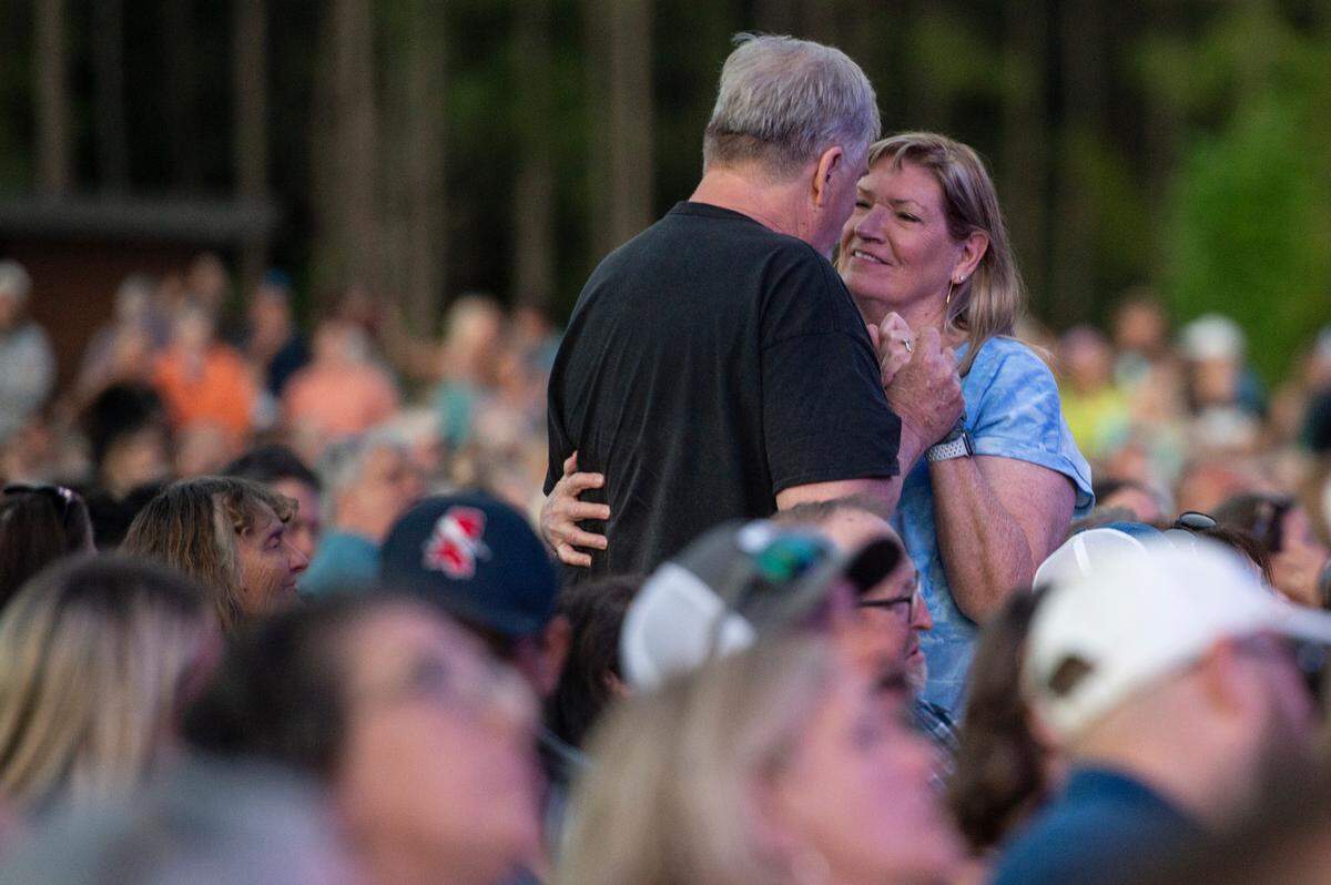 Fans dance during the KC and The Sunshine Band performance at the inaugural show at The Sound Amphitheater in Gautier on Friday, April 12, 2024.