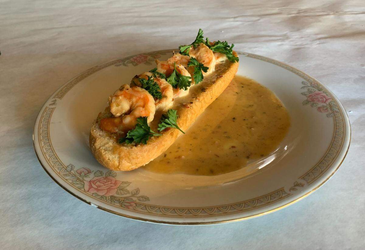 The shrimp crostini from Cafe 871 in Biloxi, Mississippi.