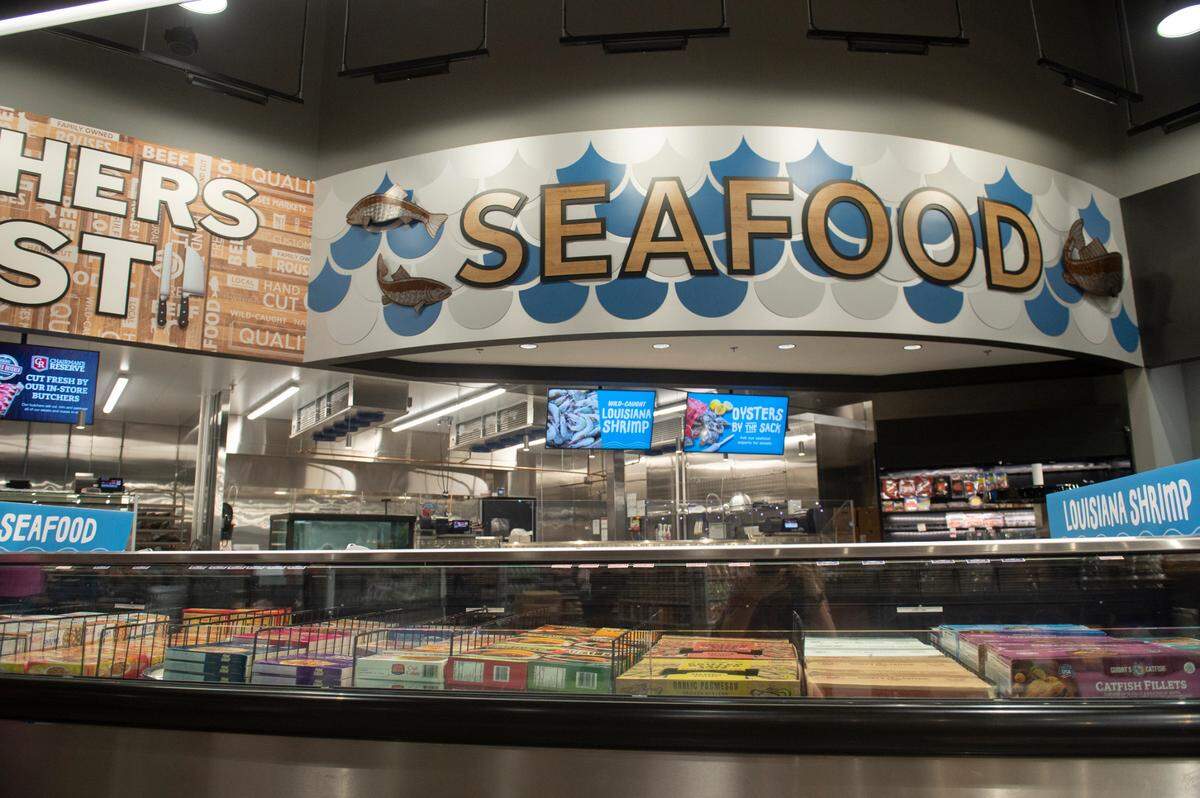 The seafood section at the new Rouses Market location on Pass Road in Biloxi on Tuesday, Oct. 15, 2024. According to a press release, Rouses will have in-house seafood boiling and fresh seafood delivered from the Gulf Coast.