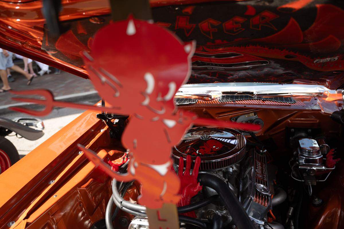A vintage car with Lucifer decals during the Biloxi Block Party.