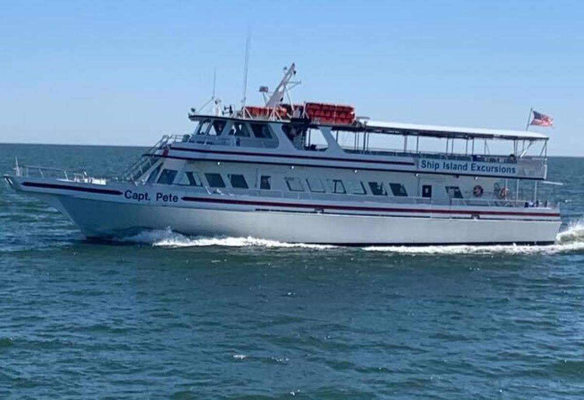 The “Capt. Pete” cuts through the Mississippi Sound.