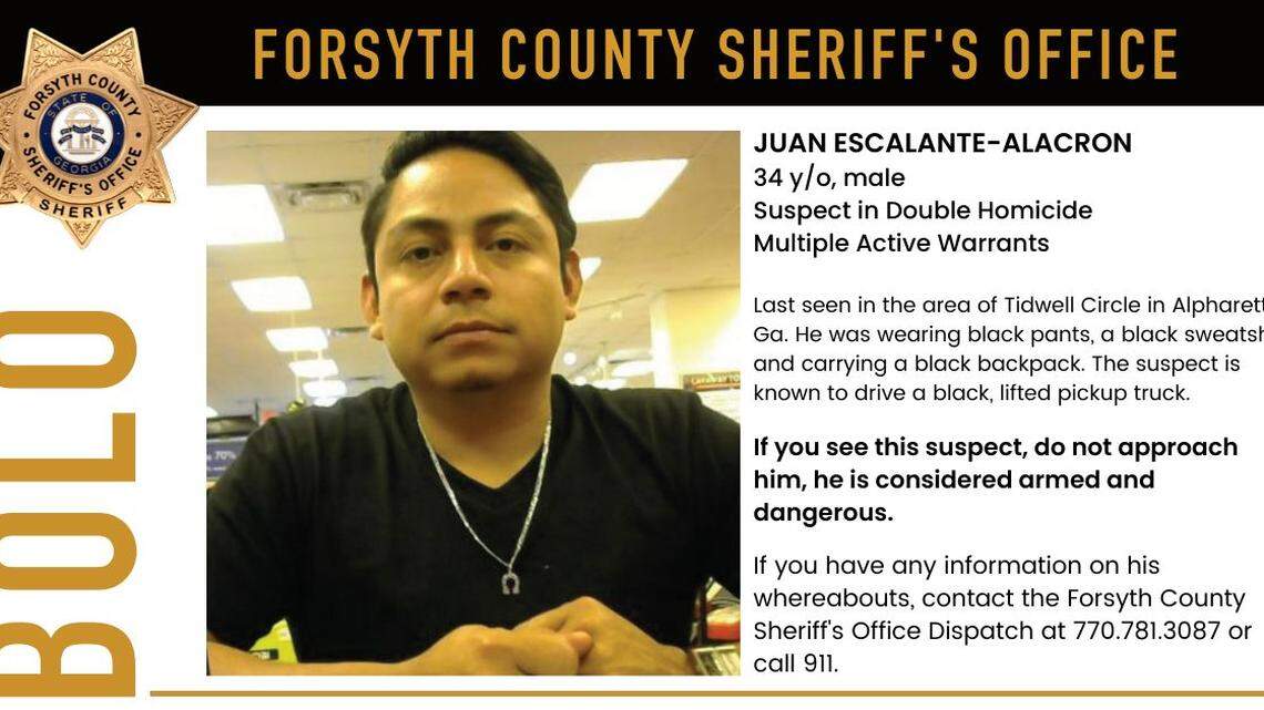 Juan Escalante-Alarcon was arrested on charges stemming from a triple shooting that left two people dead and injured a child in Forsyth County, Georgia on March 10, deputies say.