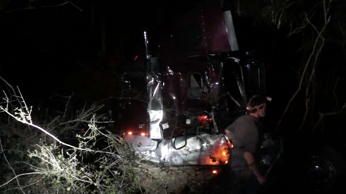 Crews worked to clear Interstate 10 near the Menge Avenue exit on Monday, March 7, 2022, after a five vehicle pileup involving an 18-wheeler.