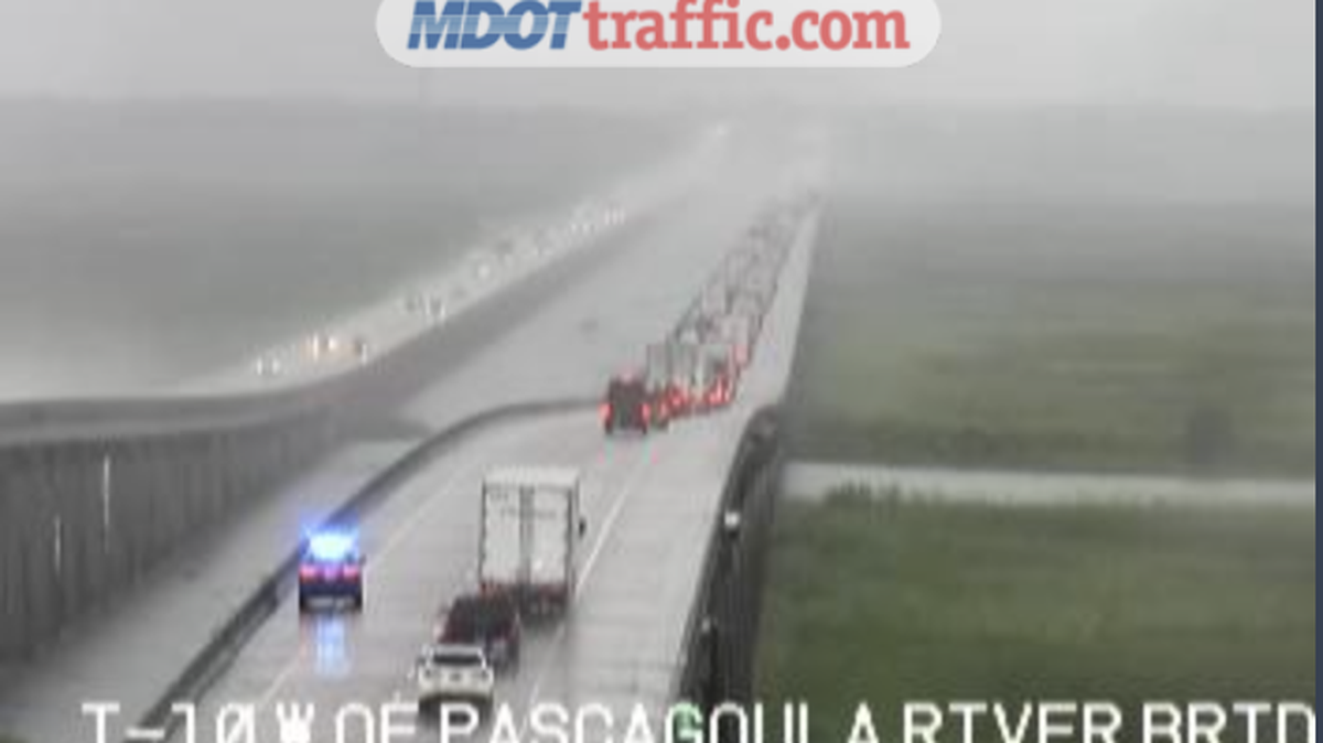 Multiple wrecks on the Pascagoula River Bridge on Aug. 10, 2022 is stalling traffic.