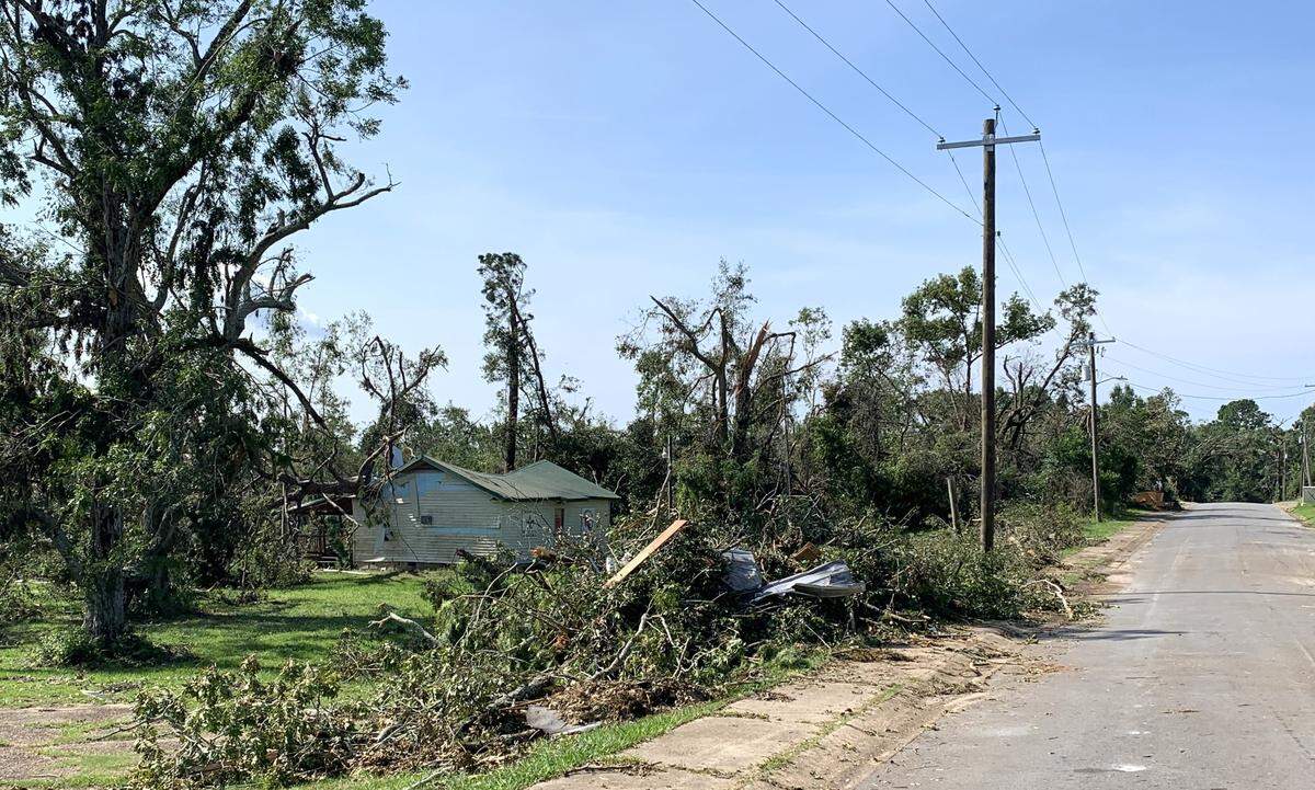 Landmarks like the Boy Scout hut in Moss Point were destroyed in Monday’s tornado.