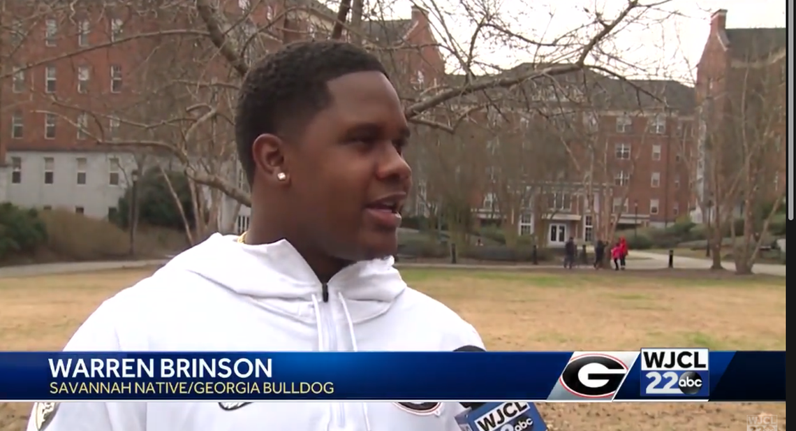 University of Georgia football player Warren Brinson, 20, was charged with battery after shooting a gel pellet gun at three people as they walked on campus April 6, according to police.
