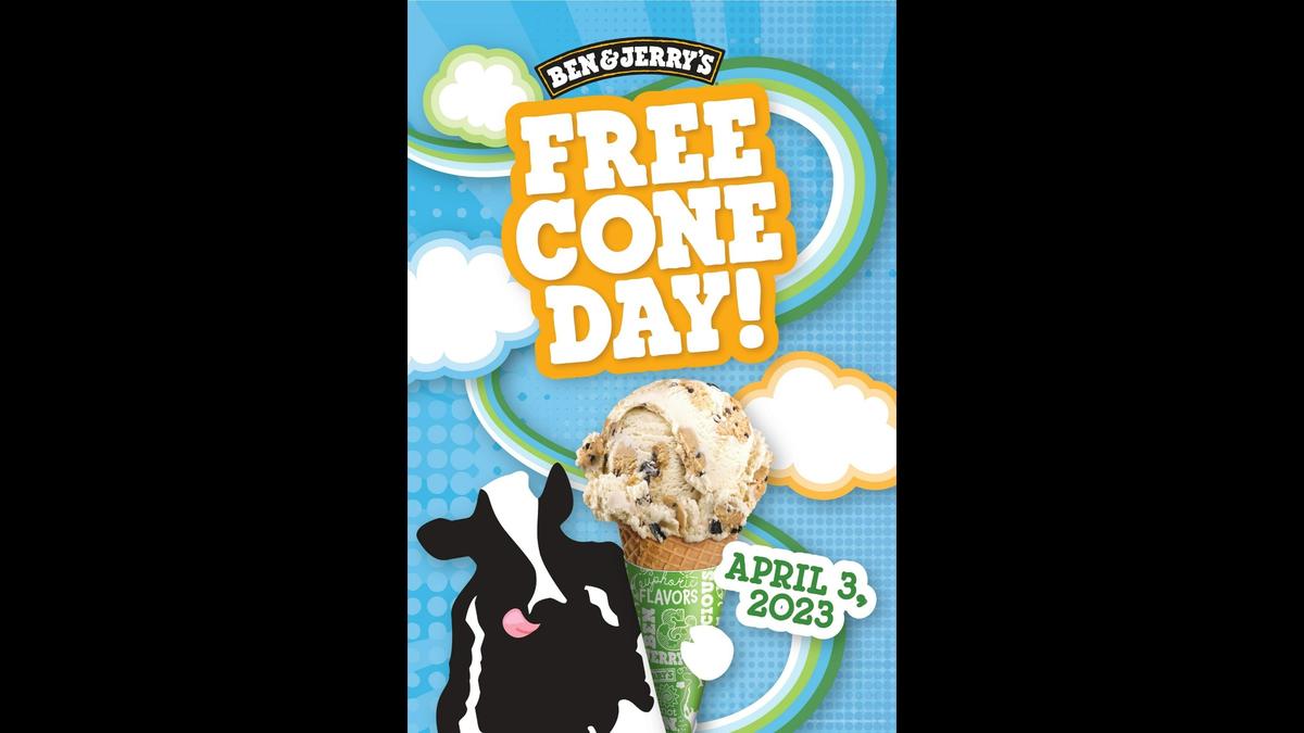 Free scoops will be handed out at Ben & Jerry’s scoop shops across the world for Free Cone Day on Monday, April 3, 2023.