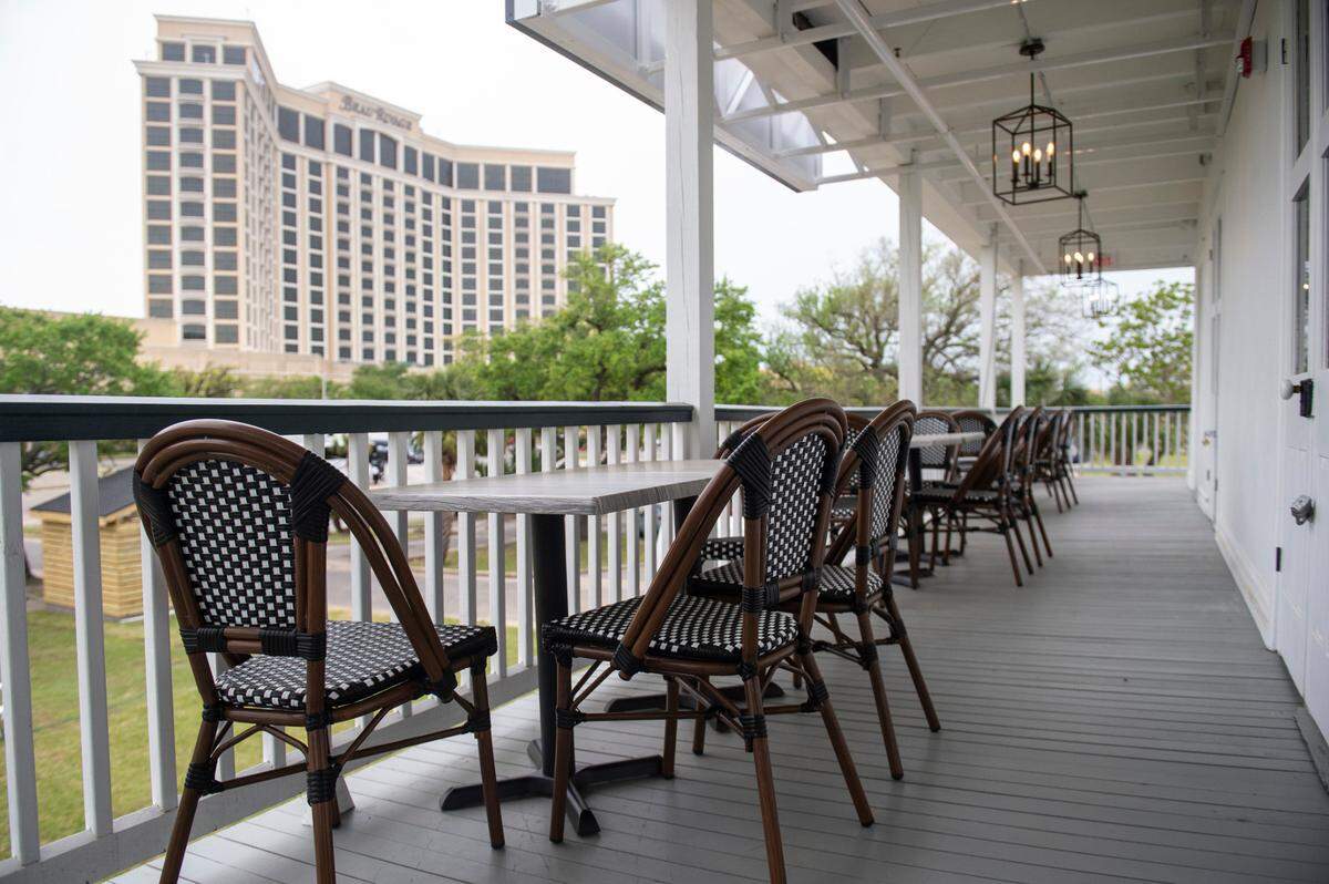 The upstairs balcony of the new Fields Steak and Oyster Bar looks out over the Beau Rivage in Biloxi on Monday, April 11, 2022.