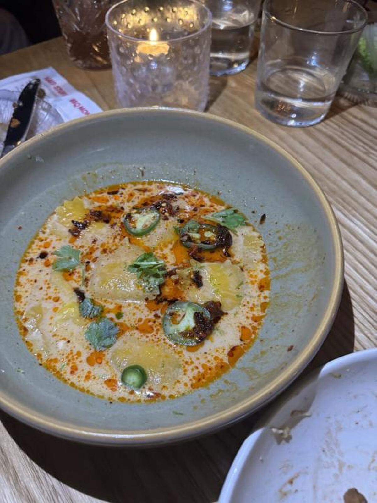 The crab rangoon ravioli by Chef Austin Sumrall for a pop-up event at Mr. Mao in New Orleans on July 22, 2024.