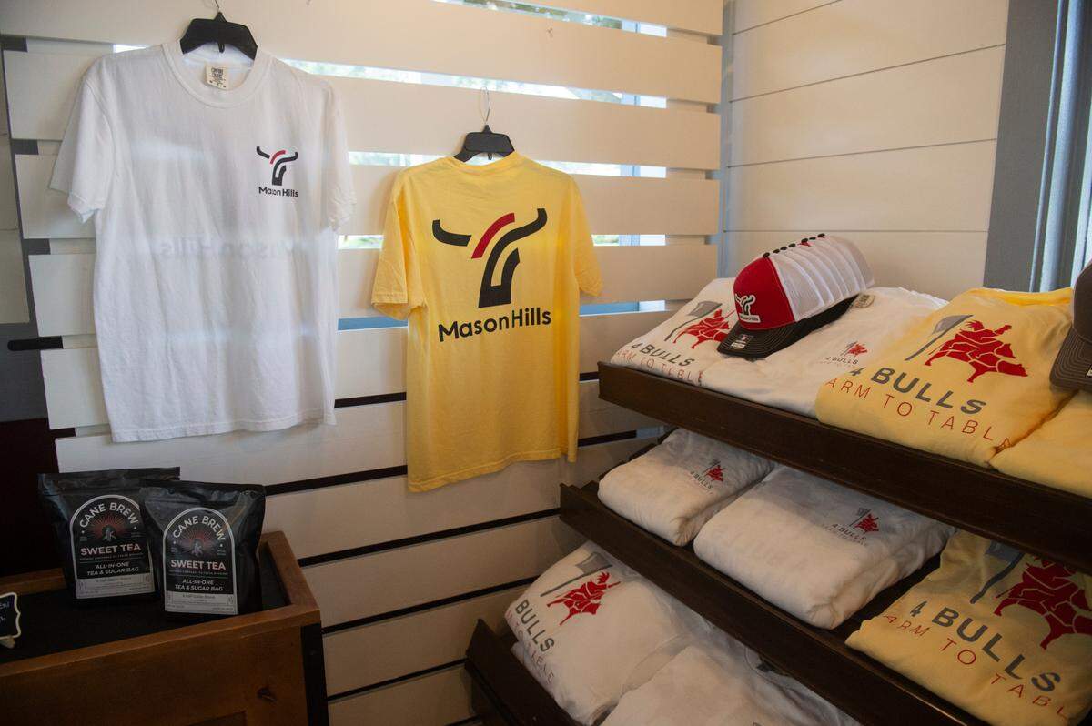 Merchandise from Joseph Mason’s farm, Mason Hills, for sale at Mason’s new butcher shop and restaurant, 4-Bulls Farm To Table, in Ocean Springs on Thursday, Oct. 31, 2024.