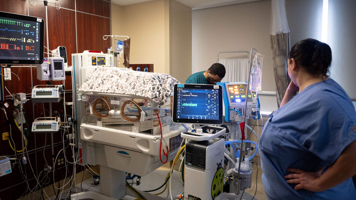 Nurses care for an infant sleeping in an OmniBed at the Neonatal Intensive Care Unit at the Gulfport Memorial Hospital on Wednesday, Feb. 4, 2026.