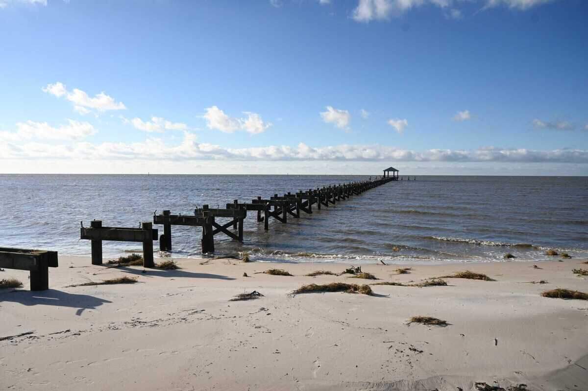 The Biloxi Lighthouse Pier in Mississippi was destroyed during Hurricane Zeta’s sweep across the Gulf Coast Oct. 28, 2020.