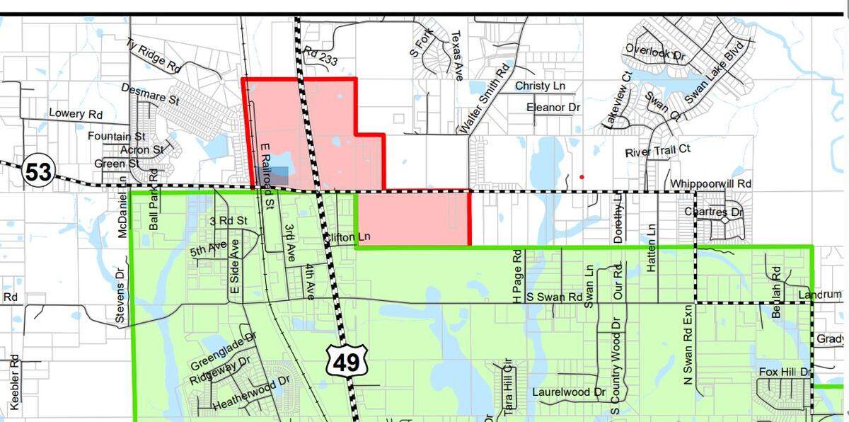 This portion of a map shows the proposed annexation area at U.S. 49 at the northern reaches of Gulfport.