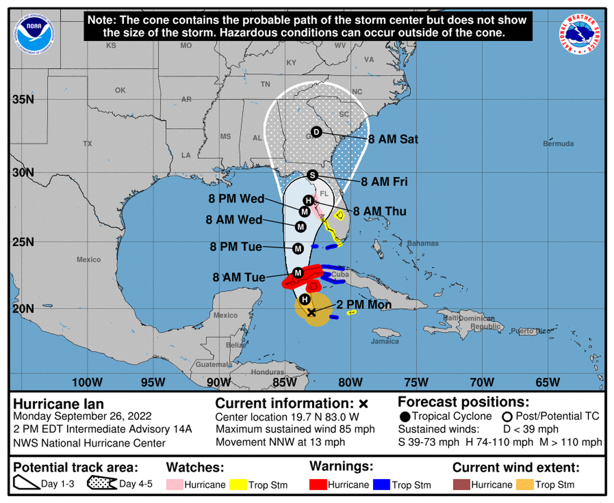 The track of Hurricane Ian has changed several times over the last four days. This is the latest from the National Hurricane Center said Monday at 2 p.m. ET.
