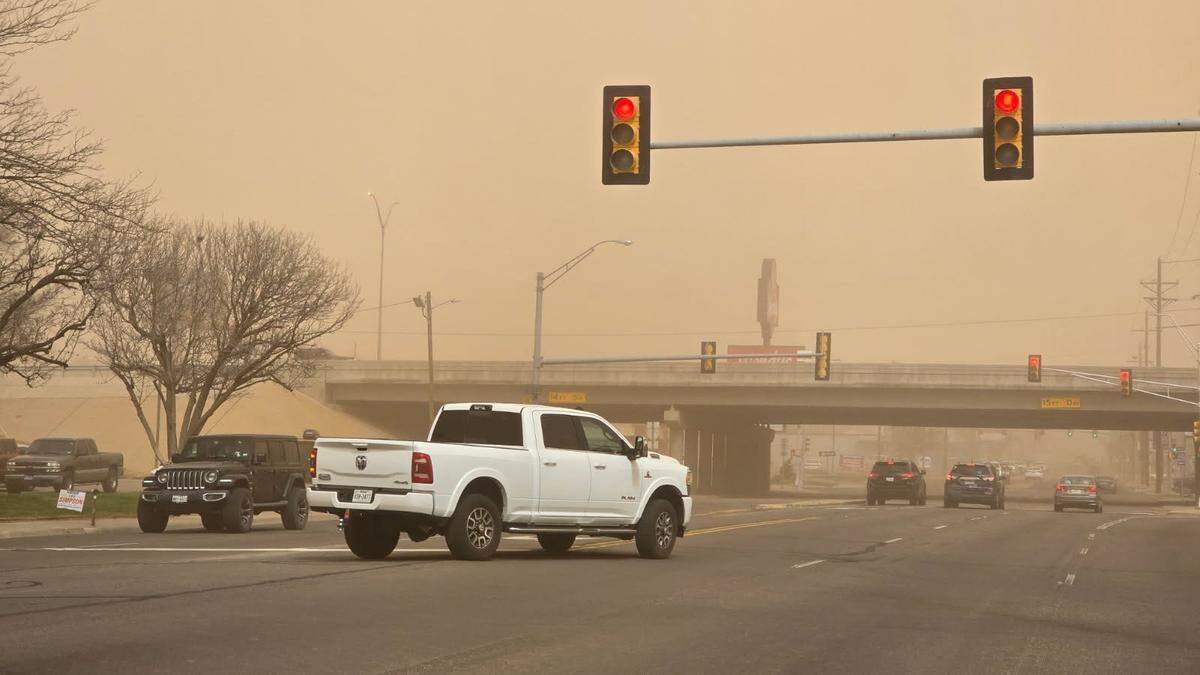 Visibility was reduced as a dust storm passed through Amarillo near Western and Interstate 40 Friday, March 14.