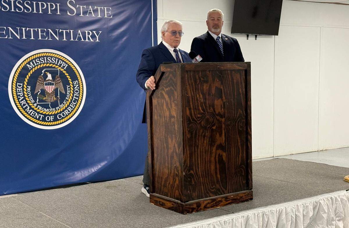 MDOC Superintendent Burl Cain (left) speaks Wednesday about the impending execution of Richard Jordan.