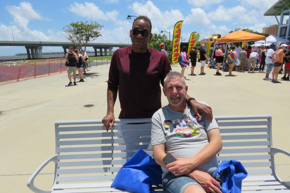 Harry Johnson and his friend Chris Bain traveled from Alabama to support Pride in Biloxi, Mississippi on June 26, 2021.