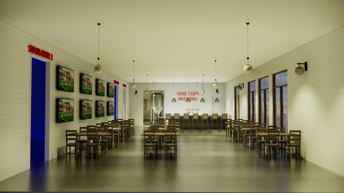 A rendering of 9 Toes Brewing Company in Pass Christian shows the window that will let customers see beers being made on site.