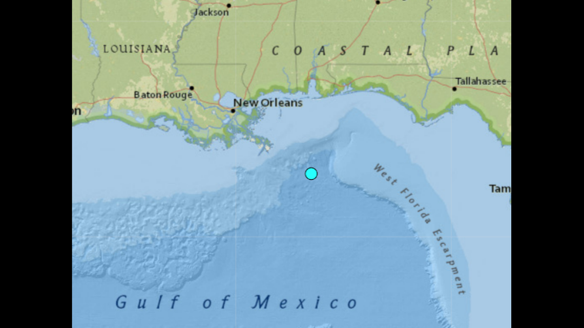 A rare seafloor earthquake was reported 131 miles southeast of Gulfport, Mississippi, the U.S Geological Survey says.