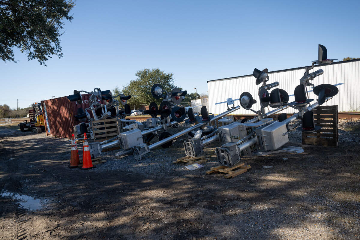 Equipment for gates to be installed at railroad crossings on the side of Fleitas Avenue in Pass Christian on Friday, Dec. 19, 2025.