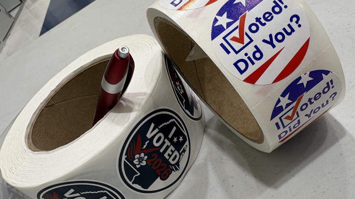 Stickers awaited primary voters Tuesday at the West Jackson County Safe Room in Ocean Springs.