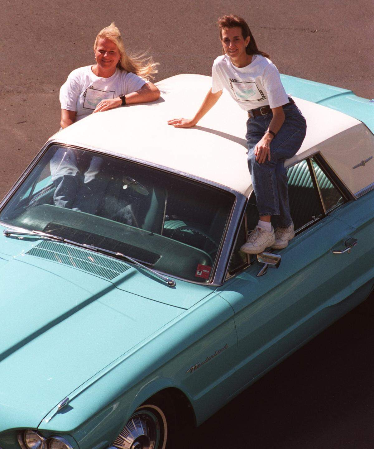 Nancy Burge of Gulfport, left, and Cathy Pierocich of Long Beach pose in their newly refurbished 1964 Ford Thunderbird in 2000. Cruisin’ The Coast is the first week in October and brings a $36 million economic impact just from visitors to the Coast.