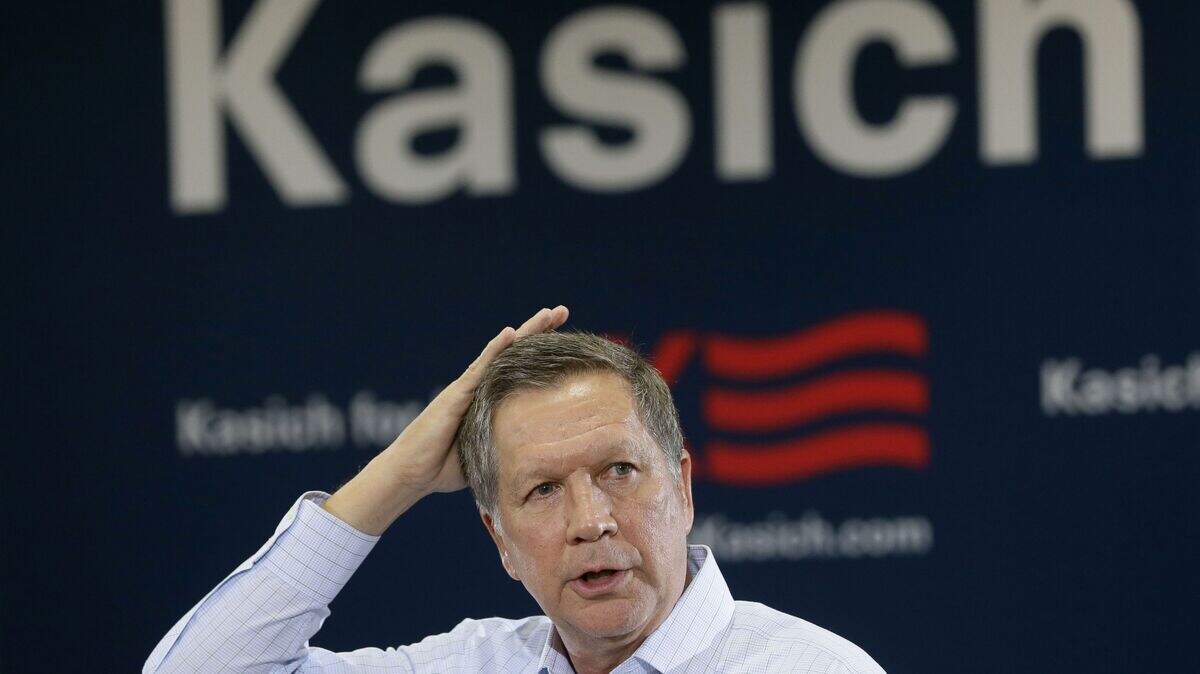 Republican presidential candidate, Ohio Gov. John Kasich addresses supporters during a town hall meeting, Tuesday, Feb. 16, 2016, in Livonia, Mich. (AP Photo/Carlos Osorio)