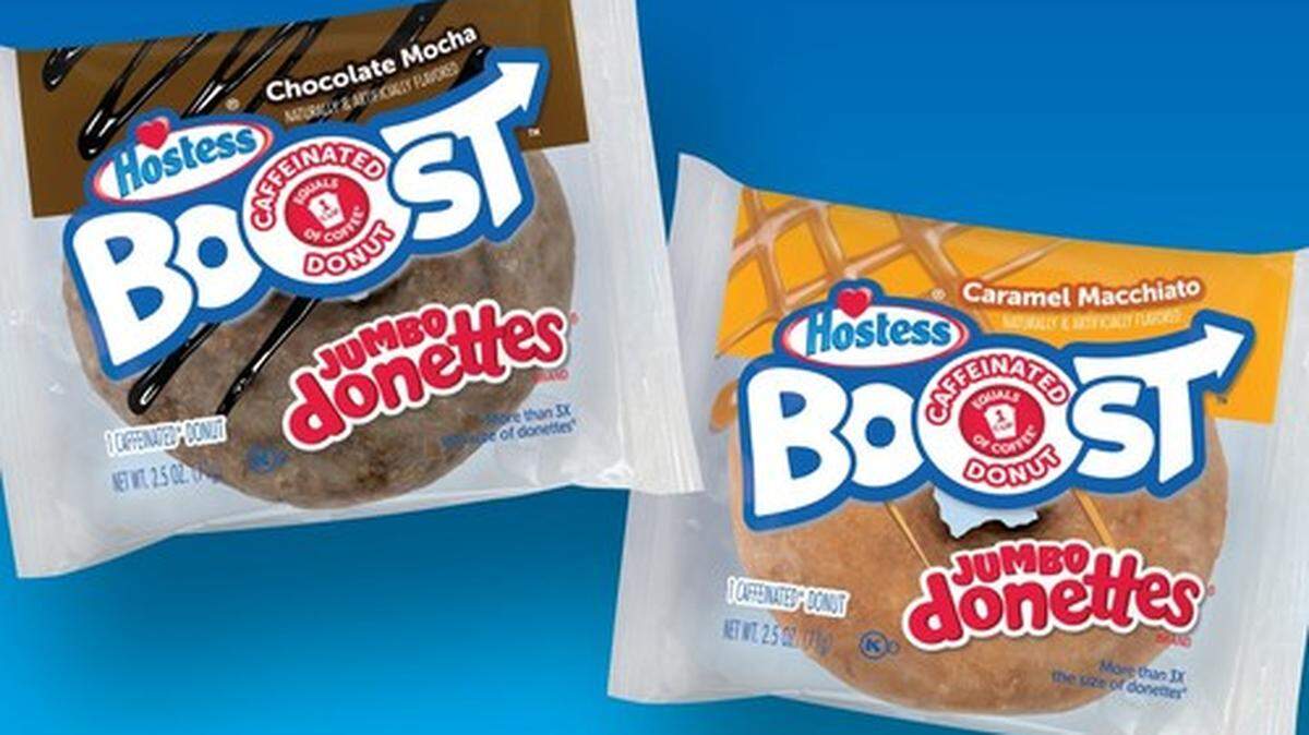 Hostess Brands is introducing new caffeinated Hostess Boost Jumbo Donettes that have slightly less caffeine than a cup of coffee.