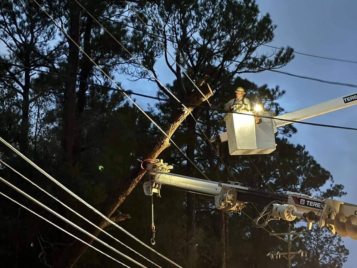 Crews from Singing River Electric were out early Thursday morning restoring service after Hurricane Francine.