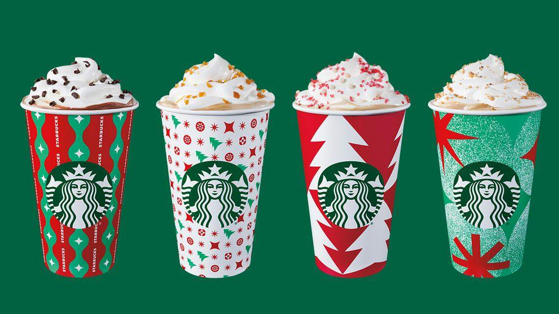 Starbucks revealed its annual assortment of holiday cups and drinks, set to arrive in stores on Nov. 3.