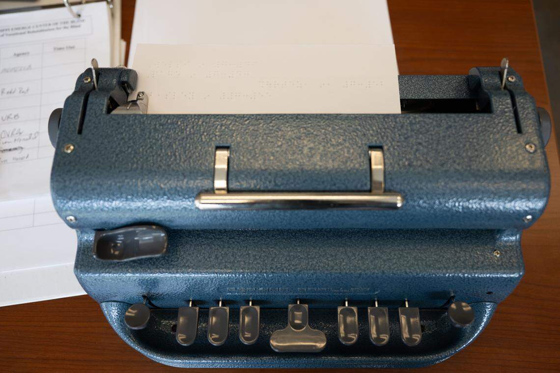 A braille typewriter is seen at the Mississippi EMERGE Center in Long Beach on Tuesday.
