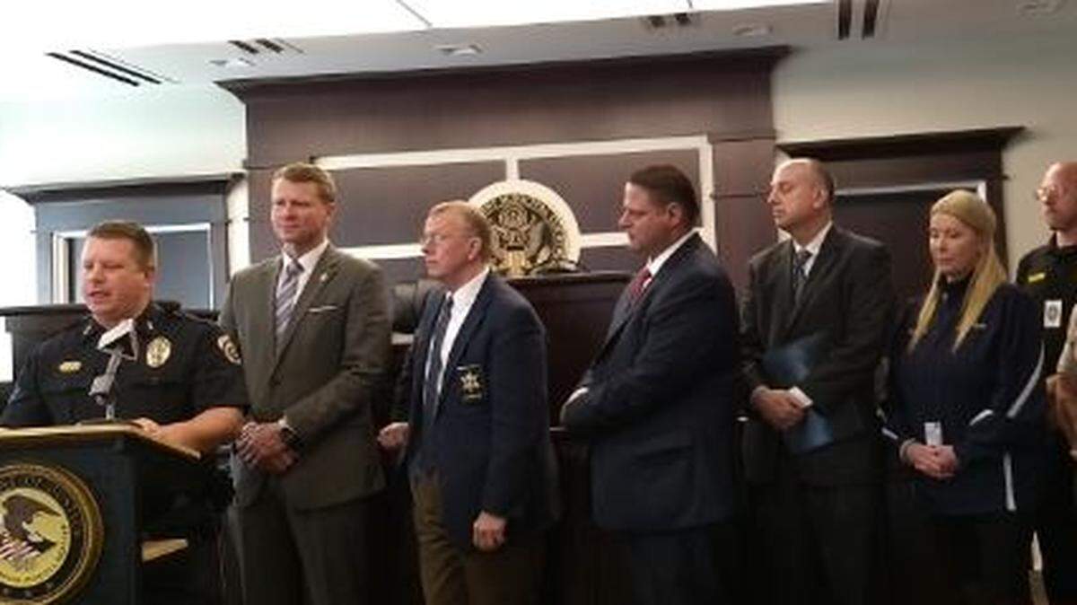Moss Point Police Chief Brandon Ashley speaks during a press conference Thursday announcing the introduction of a new crime-fighting initiative in the city of Moss Point. Accompying him were various local, state and federal officials, including U.S. Attorney Mike Hurst.