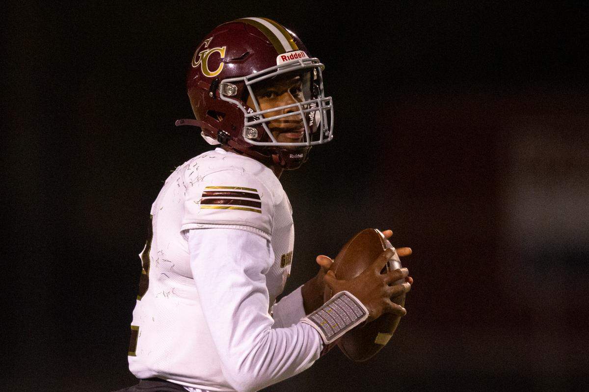 George County quarterback Deuce Knight looks to throw a pass during a game against Pascagoula at Pascagoula High in Pascagoula on Thursday, Nov. 2, 2023.