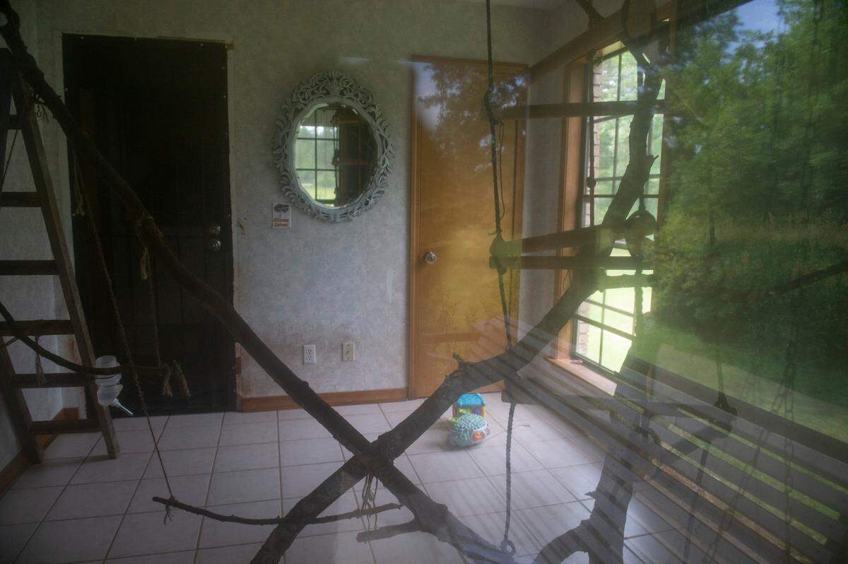 The intake room at Gulf Coast Primate Sanctuary in Perkinston, on Thursday, May 1, 2025, where Diego the kinkajou is living while his enclosure is being completed. The intake room is a room in the Stewarts’ home.
