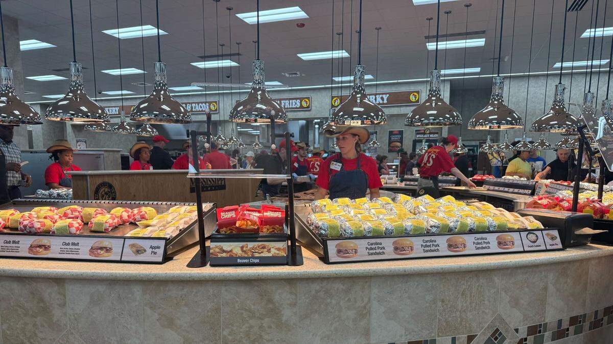 The sandwich station is in the center of the new Buc-ee’s in Harrison County.