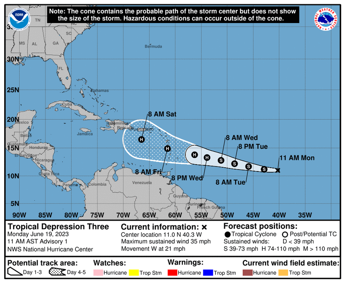Tropical Depression 3 forms in the Atlantic Ocean and could be a hurricane near the Caribbean later this week.