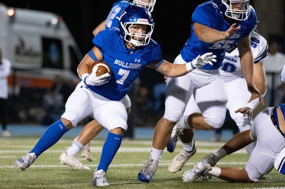 Vancleave running back Kyle Capers (7) runs the ball during a football game at Vancleave Upper Elementary School on Friday, Oct. 24, 2025.