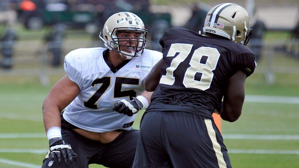 CHRIS TILLEY/ASSOCIATED PRESS 
 New Orleans Saints Andrus Peat,(75) could see much more playing time at guard in his sophomore season in the NFL.